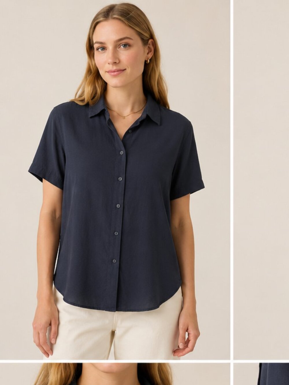 UNIQLO Navy Rayon Blend Button-Up Shirt Size M